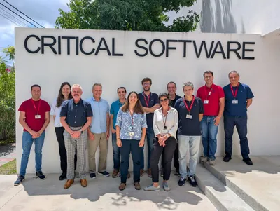 The Critical Software project team and DTL assessors outside Critical Software's office in Coimbra