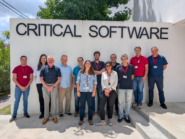 The Critical Software project team and DTL assessors outside Critical Software's office in Coimbra