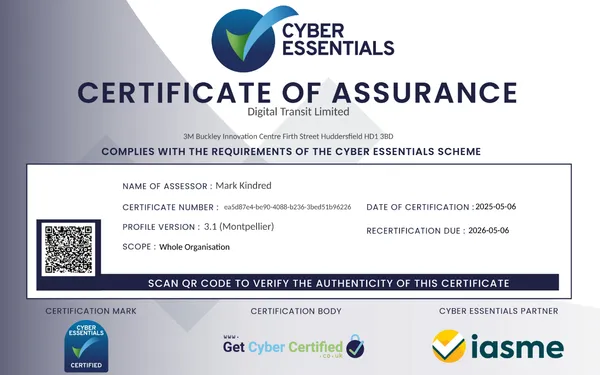 Digital Transit Achieves Fourth Consecutive Cyber Essentials Certification
