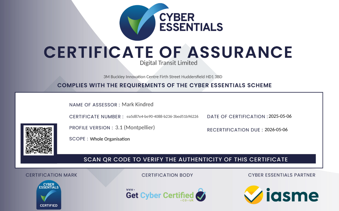 Digital Transit Achieves Fourth Consecutive Cyber Essentials Certification